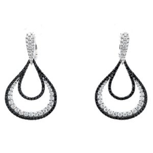 18k White Gold Diamond and Black Diamond Dangle Earrings