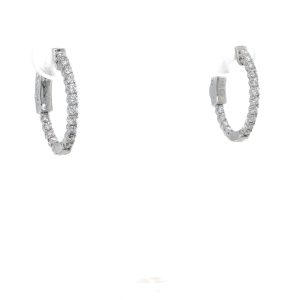 14k White Gold Diamond Inside-Out Small Oval Hoop Earrings