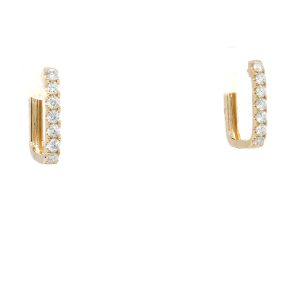 14k Yellow Gold Diamond Small Rectangular Hoop Earrings