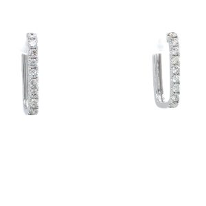 14k White Gold Diamond Rectangular Hoop Earrings