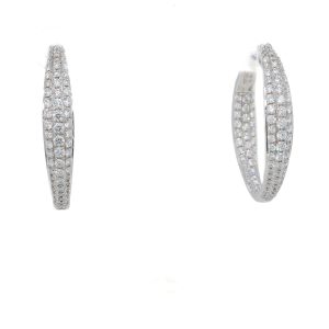 14k White Gold Diamond Large Inside-Out Oval Hoop Earrings