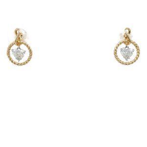 14k Two Tone Gold Diamond Heart Dangle Stud Earrings