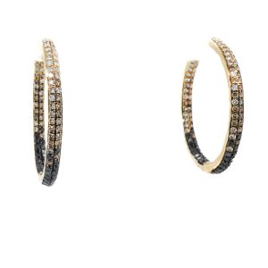14k Yellow Gold Black and Mocha Diamond Inside-Out Hoop Earrings