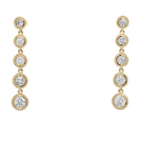 14k Yellow Gold Diamond Milgrain Bezel Dangle Earrings
