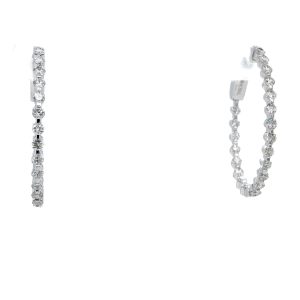 14k White Gold Diamond Inside-Out Oval Hoop Earrings