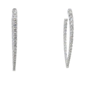 14k White Gold Diamond Inside-Out V-Shape Hoop Earrings