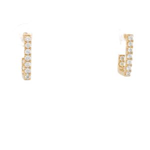 14k Yellow Gold Diamond Rectangular J-Hoop Earrings