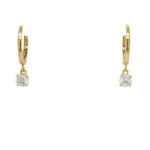 14k Yellow Gold Diamond Dangle Huggie Earrings