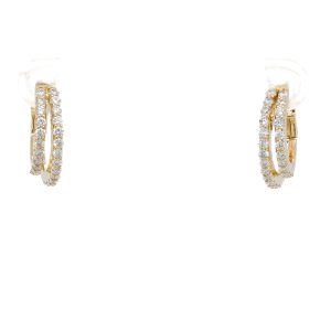 14k Yellow Gold Diamond Double Huggie Earrings