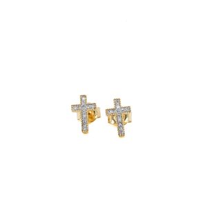 14k Two Tone Gold Diamond Cross Stud Earrings