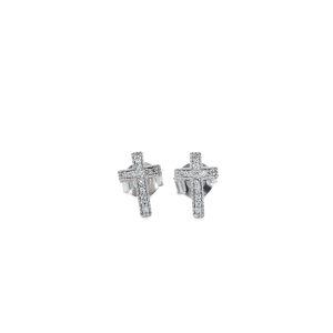 14k White Gold Diamond Cross Stud Earrings