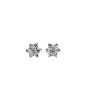 10k White Gold Diamond Flower Stud Earrings