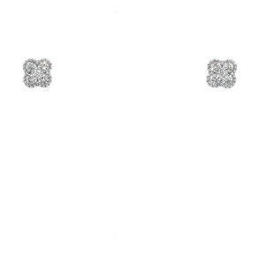 14k White Gold Diamond Clover Stud Earrings