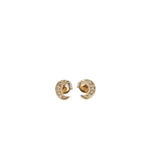 10k Yellow Gold Diamond Crescent Moon Stud Earrings