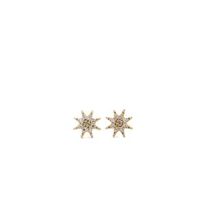 10k Yellow Gold Diamond Starburst Stud Earrings