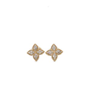 14k Yellow Gold Diamond Flower Stud Earrings