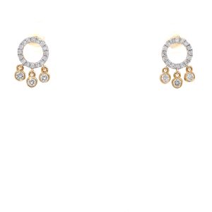14k Two Tone Gold Diamond Circle Dangle Earrings