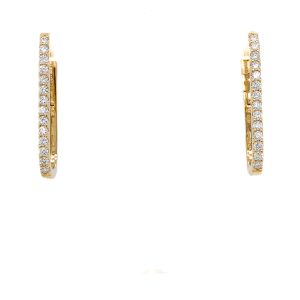 14k Yellow Gold Diamond Rectangular Hoop Earrings