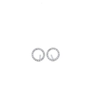14k White Gold Diamond Open Circle Stud Earrings
