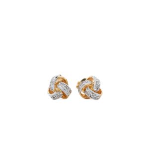 14k Two Tone Gold Diamond Knot Stud Earrings