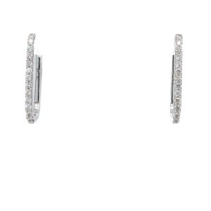 14k White Gold Diamond Rectangular Hoop Earrings