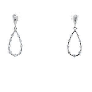 14k White Gold Diamond Open Pear Dangle Earrings