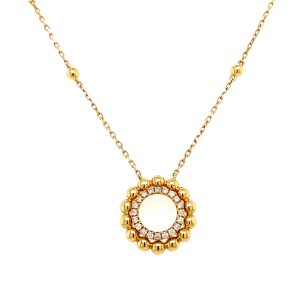 14k Yellow Gold Diamond Bead Circle Pendant
