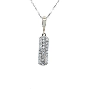 14k White Gold Diamond Three Row Vertical Bar Pendant
