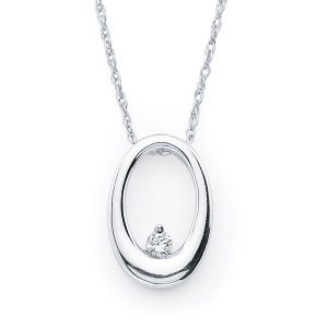 14k White Gold Diamond Oval Pendant