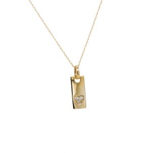 14k Yellow Gold Diamond Heart Vertical Bar Pendant