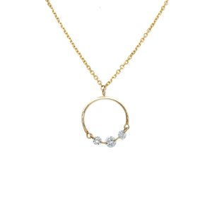 14k Yellow Gold Pierced Diamond Open Circle Pendant