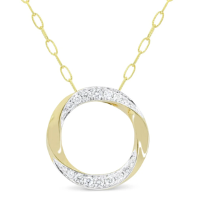 14k Two Tone Gold Diamond Open Circle Pendant