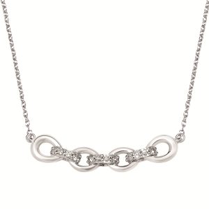 Sterling Silver Diamond Chain Link Bar Necklace