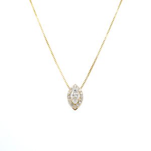 14k Yellow Gold Diamond Marquise Halo Pendant