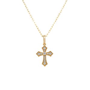 14k Yellow Gold Diamond Cross Pendant