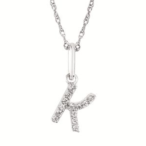 10k White Gold Diamond "K" Initial Pendant