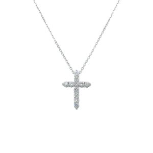 14k White Gold Diamond Cross Pendant