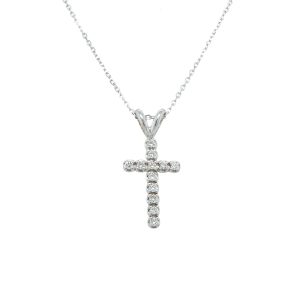 14k White Gold Diamond Cross Pendant .12ctw
