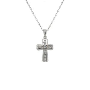 14k White Gold Diamond Channel Cross Pendant