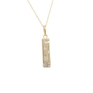 14k Yellow Gold Diamond Sprinkle Vertical Bar Pendant