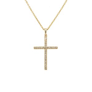 14k Yellow Gold Diamond Cross Pendant .09ctw