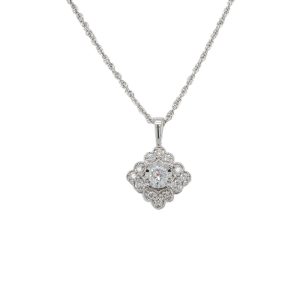 14k White Gold Diamond Vintage-Inspired Pendant
