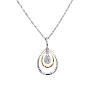14k Two Tone Gold Diamond Pear Pendant