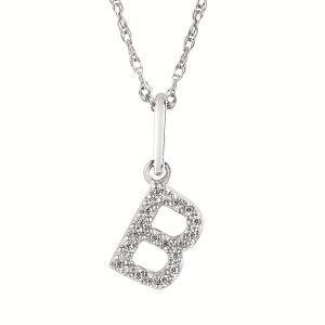 10k White Gold Diamond "B" Initial Pendant