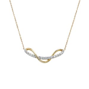 10k Two Tone Gold Diamond Twist Bar Necklace