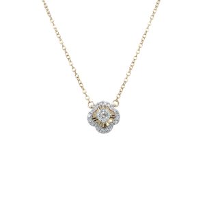 14k Two Tone Gold Diamond Small Clover Pendant