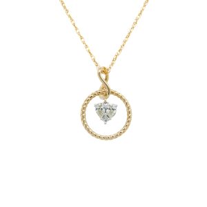14k Two Tone Gold Diamond Heart Dangle Pendant