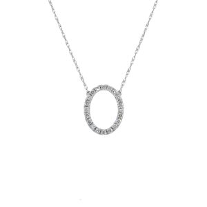 14k White Gold Diamond Open Oval Pendant