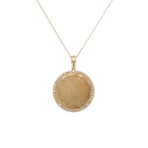 14k Yellow Gold Diamond Satin Disc Pendant