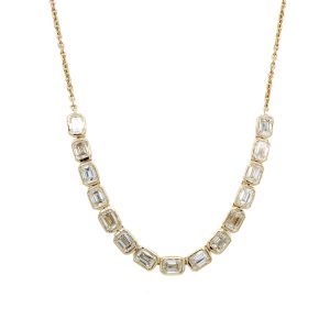 14k Yellow Gold Diamond Emerald Cut Bezel Necklace
